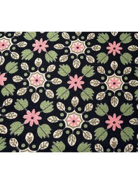 20x46" Upholstery Fabric Pink Flowers Green Leaves Black Background Charming Pat